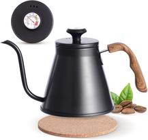 1200 ml gooseneck virdulys su termometru, karštas rankenos nepraleidžiantis kavos puodas, nerūdijančio plieno pour-over virdulys lašinamai kavai, viryklei juoda