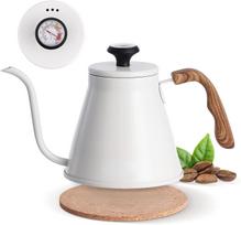 1200 ml gooseneck virdulys su termometru, karštas rankenos nepraleidžiantis kavos puodas, nerūdijančio plieno pour-over virdulys lašinamai kavai, viryklei balta