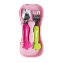 Petit Nube Silicone Infant Spoon Fork Step 1 + Case, 1 Set, PINK pink