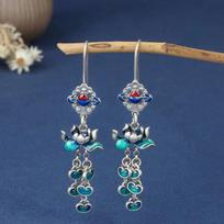 JMXD-Chinese Style  Epoxy Craft Lotus Tassel Earrings Earrings Ear Jewelry, Gifts blue
