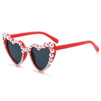 Sun-Protective Bridal Glasses Heart-shaped Frame Bride Eyewear Pearl Decoration Sunglasses  Outdoor