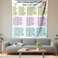 Anglų skaičiai nuo 1 iki 100 mokomasis plakatas spalvingas dizainas Raštuotas gobelenas miegamajam ir svetainei namų dekoras 75x90cm(29x35in) white