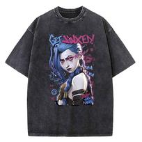 Arcane Jinx Washed Tshirt Cotton High Quality Teen Psychedelic Punk Trendy Classic Tshirt Streetwear Aesthetic Trendy 2000s M black
