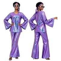 Women's 70s Retro Costume for Halloween Party Shiny Hippie Dress XXXL purple
