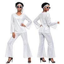 Women's 70s Retro Costume for Halloween Party Shiny Hippie Dress M balta