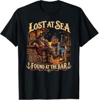 Lost At Sea Found At The Bar Funny Cruise Sarcastic Humor T-Shirt 3XL brown