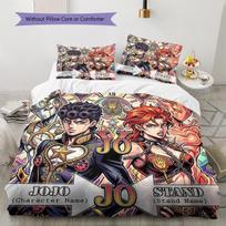 Jojos Bizarre Adventure Pattern Bedding Quilt Set Quilt Cover Pillowcase Home Birthday Gift(1 * duvet cover + 2 * pillowcase, without core) 135x200cm gray