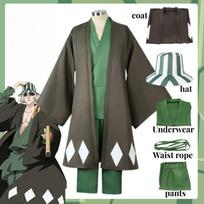 Hot Anime Bleach Cosplay Urahara Kisuke Gotei 13 Costume Kimono Uniform Cape Top Pants Hat Suit for Halloween Carnival Party L gray
