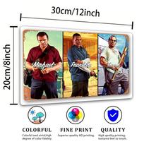 VintageStyle GTA Michael Tin Sign  Frameless WallMounted Metal Art Decor Retro Video Game Characters Design Multifuncti 20x30cm（7.8x11.8inch） gray