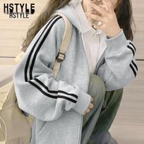 Korean Style Loose Fit Zip-Up Hoodie 2XL pilka