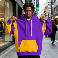 Men's Colorblock Hoodie with Pocket Casual Athletic Pullover M violetinė