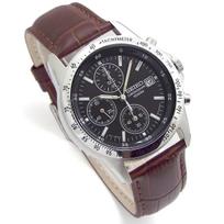 SEIKO Chronograph Watch with Genuine Leather Strap Set, Black/Deep Brown, Japanese Standard Model SND367P1-DB [Parallel Import] black