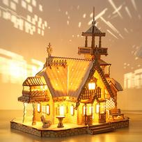 Hallisun 3D medinis dėlionė „Pasidaryk pats“ retro kotedžo vilos namas su LED šviesos modelio surinkimo rinkiniu 3D dėlionė galvosūkis hobis žaidimas žaislas suaugusiems „Pasidaryk pats“ multi