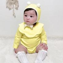IMBEBE BABIBER SUT + Bib + Hat Set Size S, Korea best childrens clothes beige