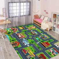 Vaikiškas kelių eismo kilimas, didelis kilimas su statybų scena, kilimėlis vaikų kambario dekoravimui, patvari grindų danga žaidimų zonai 50X80cm