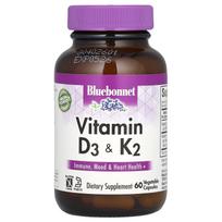 Bluebonnet Nutrition, Vitamin D3 and K2, 60 Veggie Capsules