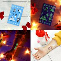 Kalėdiniai tatuiruočių lipdukai Vaikams Šviečiantys Henna Kalėdų Senelis Sniego Senis Laikrodis, Rinkinys A blue