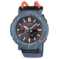 Casio Pro Trek serijos apvalus dvigubo ekrano laikrodis, atsparus vandeniui iki 100 m, su saulės energija maitinamu kvarciniu mechanizmu, audinio dirželiu, unisex, juodas PRJ-B001B-2 Black Dial black