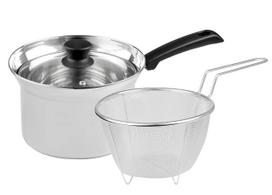 PEARL METAL Puodas viena ranka Sidabrinis 18 cm su nerūdijančio plieno stikliniu dangčiu ir sieteliu Verneige HB-4499 sidabras
