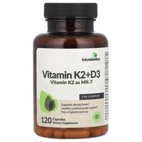 Futurebiotics, Vitaminas K2 + D3, sudėtyje yra vitamino K2 MK-7 forma, 120 kapsulių
