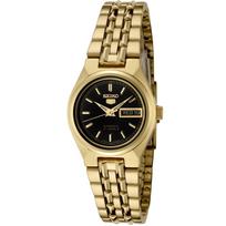 SEIKO 5 Automatinis laikrodis, Juodas ciferblatas, Aukso spalvos nerūdijančio plieno modelis SYMA06K1, Moteriškas kasdienis stilius black