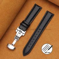 Originalūs veršio odos litchi rašto laikrodžio dirželiai 16/18/19/20/21/22/24mm Seiko, Omega laikrodžiams Verslo vyrams, moterims Drugelio sagties dirželis 19mm juoda