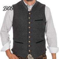 Classic Retro Style Apparel Men Oktoberfest Vest, Traditional Costume Waistcoat, Stand-Up Collar Button-up Autumn Layering Winter Clothing Gilet, L tamsiai pilka spalva