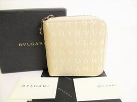 Authentic BVLGARI Logo Mania Beige Canvas Brown Leather Bifold Wallet #9157  Seller refurbished