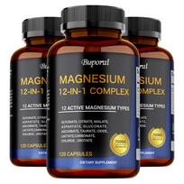 Magnio kompleksas 700 mg, 12-in-1 magnio papildas, veganiškas, be GMO, lengvai įsisavinamas, tinka tiek vyrams, tiek moterims 120*3