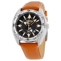 Seiko Prospex 100 metrų atsparumo vandeniui Kvarcinis odinis dirželis 46mm vyriškas laikrodis juodas ciferblatas SUN055 juoda