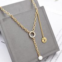 Titanium Steel Pearl Pendant Necklace Gold Geometric O-chain Minimalist