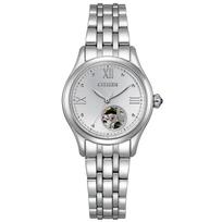 Mechaninis Automatinis Laikrodis Atviras Ciferblatas Atsparus Vandeniui Sidabrinis Sidabrinis [Citizen] PR1040-88A Moteriškas sidabras