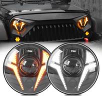 Motikvans Wrangler LED priekiniai žibintai su posūkių rodikliais ir Wrangler Toyota FJ bei Hummer transporto priemonėms Tikrinimo rinkinys 2 vnt. 7 colių DRL, Hi/Lo perjungimas, JK, black