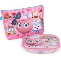 Bread Barbershop Childrens stainless steel plate lunch box+macaron bag set PP038, mixed colors, plate lunch box + bag, Popular Korean parenting items pink
