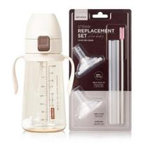 Mother K Basic PPSU One Touch Weight Straw Cup 300ml + Straight Straw Refill Set, 1 Set, Cream (Cup) gray
