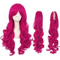 My Little Pony Animacinė Kasos Cosplay Perukas - Ilgi Garbanoti Plaukai su Didelėmis Bangomis - Pilnas Galvos Apdangalas wig+double ponytail hair pink
