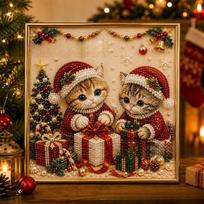 1 Set 3D Pearl Effect Diamond Painting Art Kit Christmas Kitty Theme Handmade Christmas Kitty Art Kit DIY Pearl Art Kit