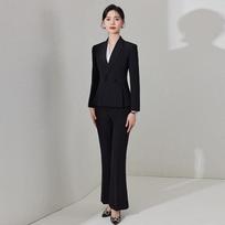 Women's Elegant Black Wide-Leg Suit Set S gray