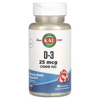 KAL, D-3, peppermint, 25mcg (1,000IU), 200 chewable tablets