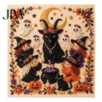 Seasonal Fall Craft Project Halloween Faux Pearl Art DIY Kit, 3D Bead Embroidery Set, Spooky Unique Home Decor Ghost Goat Witch Wall Art, for Adults, F black