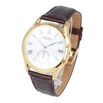 Seiko Watch Men's Quartz Analog Small Second Stainless Steel Leather Brown Gold White SRK050P beige