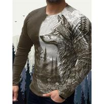 Men Vintage Animal Pattern Tees Spring Autumn Long Sleeves O-Neck Tops Loose Street T-Shirts 4XL gray