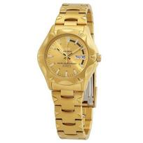 Refurbished Seiko 5 Sports Gold Tone Stainless Steel Gold Dial 23 Jewels Automatic SNZ450J1 100M Men's Watch auksas