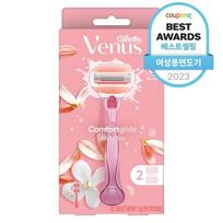 Gillette Venus Comfort Glide White Tee Women's Razor Handle 1 piece + Razor Blade 2 pieces set, 1 set pink