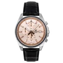 Casio Edifice Analog Standard Chronograph Leather Strap Salmon Dial Quartz EFV-610EL-5A 100M Men's Watch lašiša