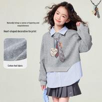 Girls' Fake Two-Piece Collared Sweatshirt 110 viržių pilka spalva