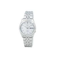 SEIKO 5 Automatic Mechanical Movement Stainless Steel Strap Watch Men's Watches White Dial SNK355K1 Silver Strap white