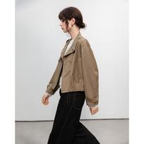 Women's Double-breasted Stand-up Lapel Short Trench Coat with Optional Padding L chaki