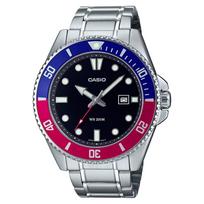 Casio Duro MDV-107D-1A3 Vyriškas analoginis nardymo laikrodis Pepsi Raudonas Mėlynas rėmelis Sidabrinis 200m black