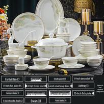 Jingdezhen 60 dalių 'Didžiosios upės ir kalnai' kaulinio porceliano indų rinkinys white